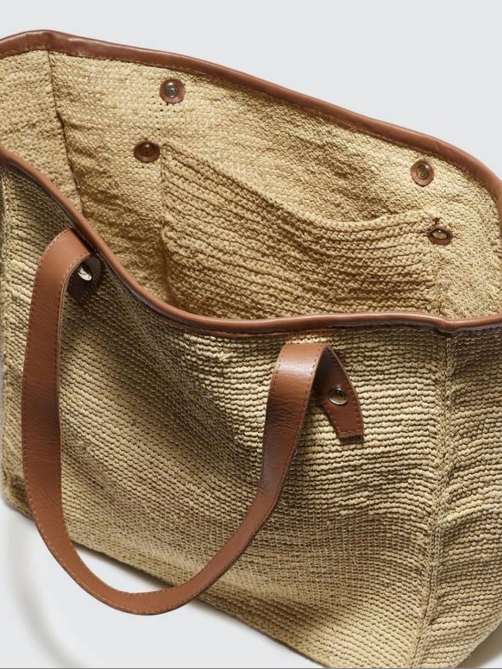 Rag & Bone Daily Leather Trim Straw Raffia Tote Natural NWT $258 - Picture 3 of 9